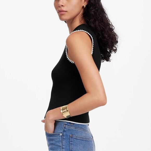 Madewell Blanket-Stitch Crewneck Sweater Tank Black Size XXS NWT - Picture 3 of 8